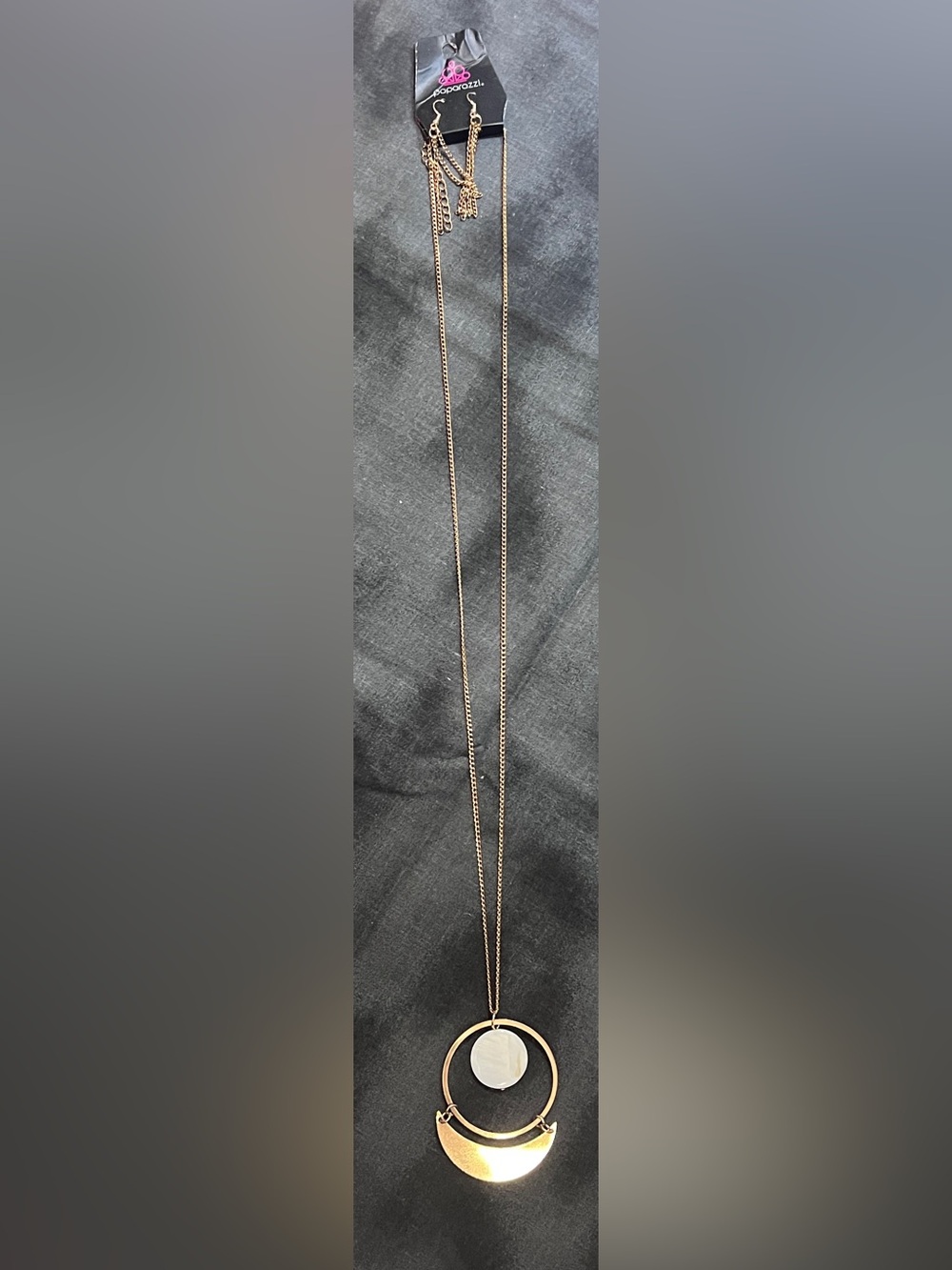Paparazzi Gold-Tone Double Circle Necklace with Crescent Charm